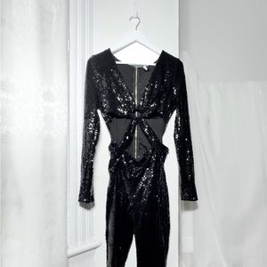 DOLLS KILL / Ktoö Black Dark Glimmered Visions Sequin [ L] Jumpsuit